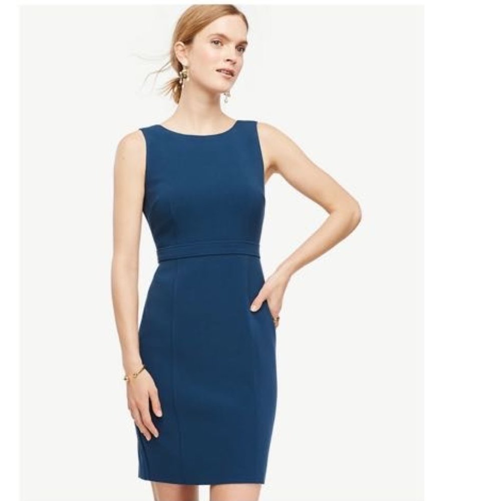 Ann Taylor Blue Square Back Sheath Dress Size 4